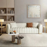 Ivory fabric close-up with tufted pattern – living room sofa set, stylish sofa design